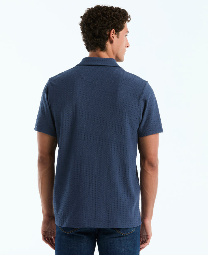 Raised Deco Texture Button Front Polo (Sargasso Sea) 
