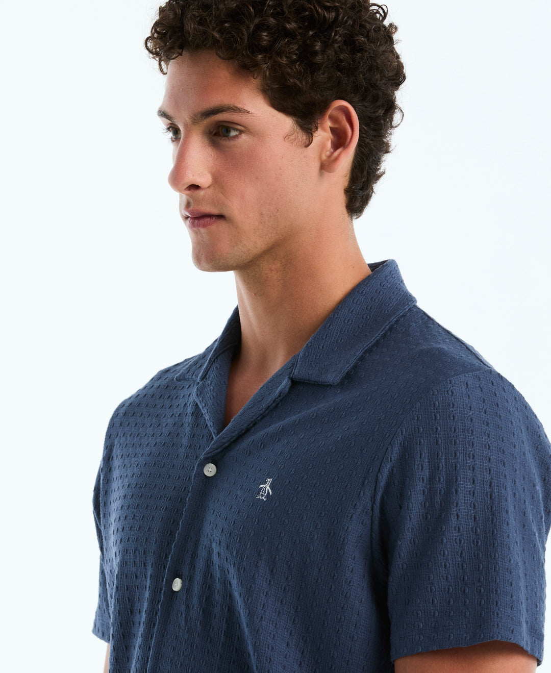 Raised Deco Texture Button Front Polo (Sargasso Sea) 