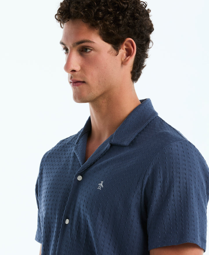 Raised Deco Texture Button Front Polo (Sargasso Sea) 