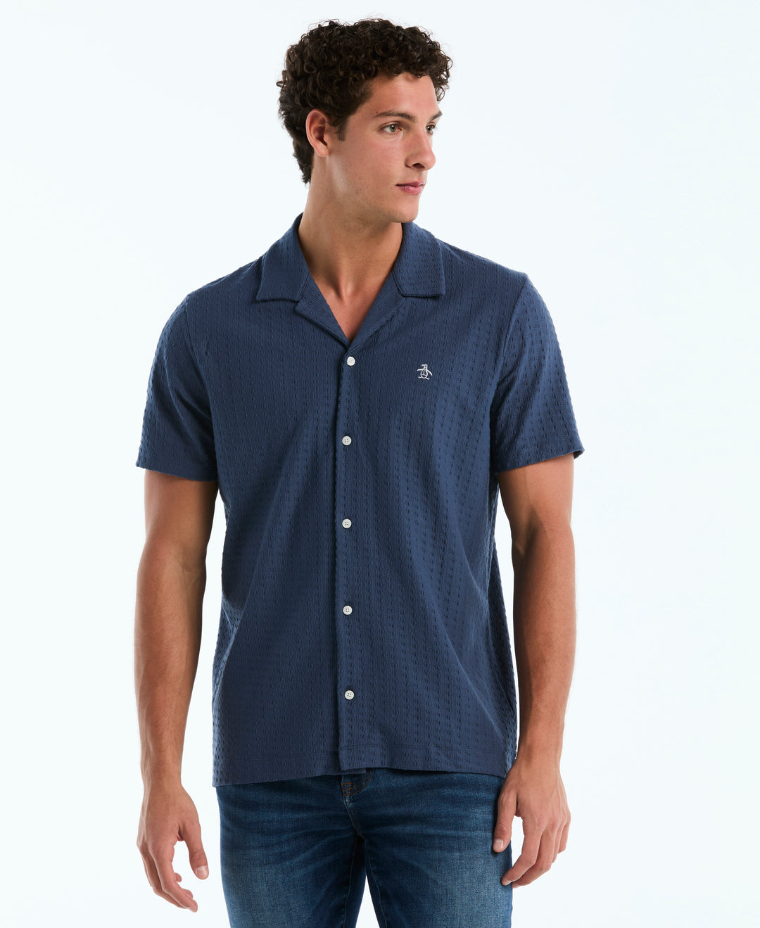 Raised Deco Texture Button Front Polo (Sargasso Sea) 