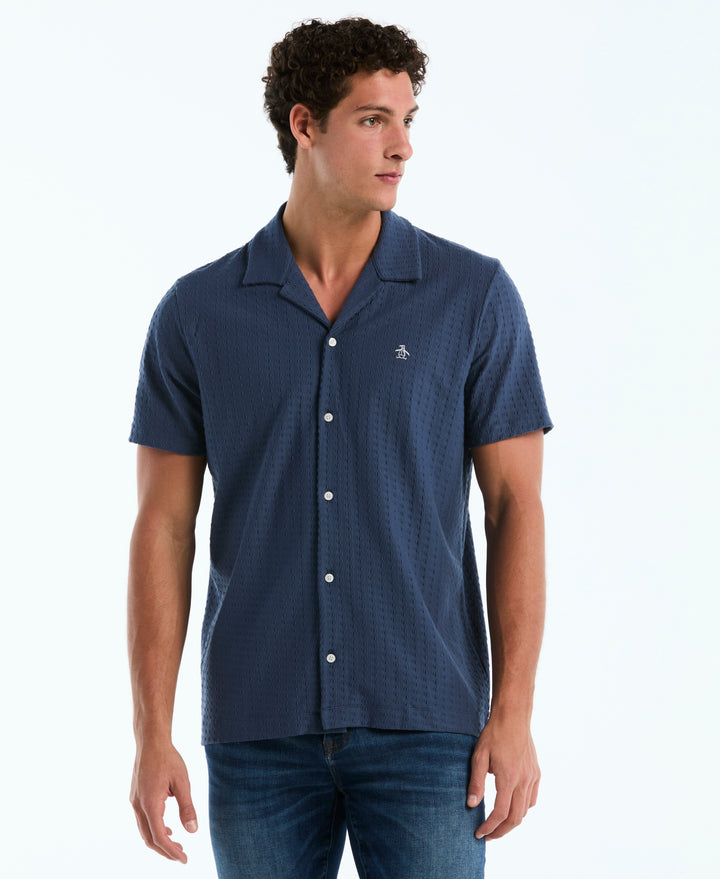 Raised Deco Texture Button Front Polo (Sargasso Sea) 