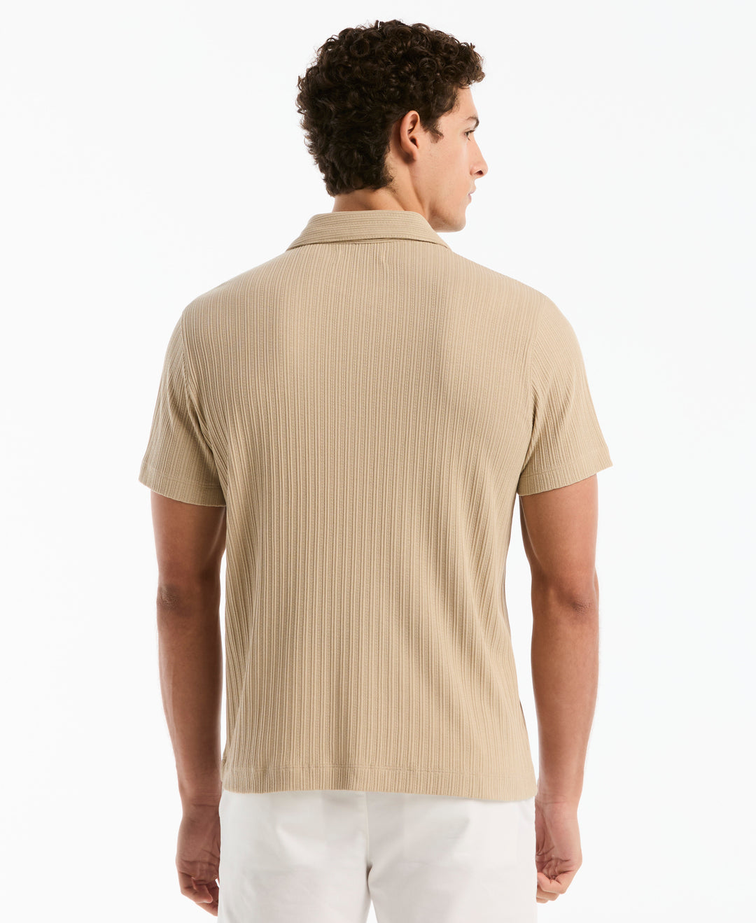 Raised Rib Knit Button-Front Shirt (White Pepper) 
