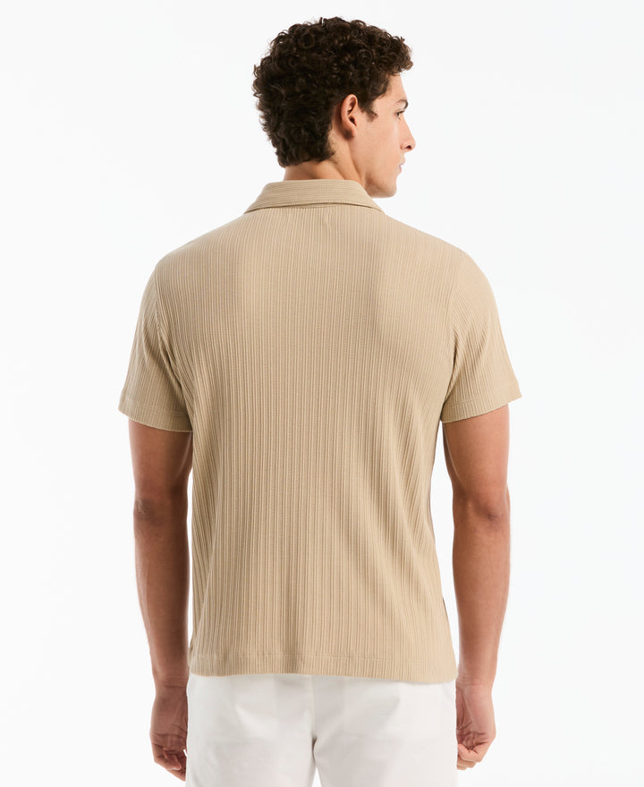Raised Rib Knit Button-Front Shirt (White Pepper) 