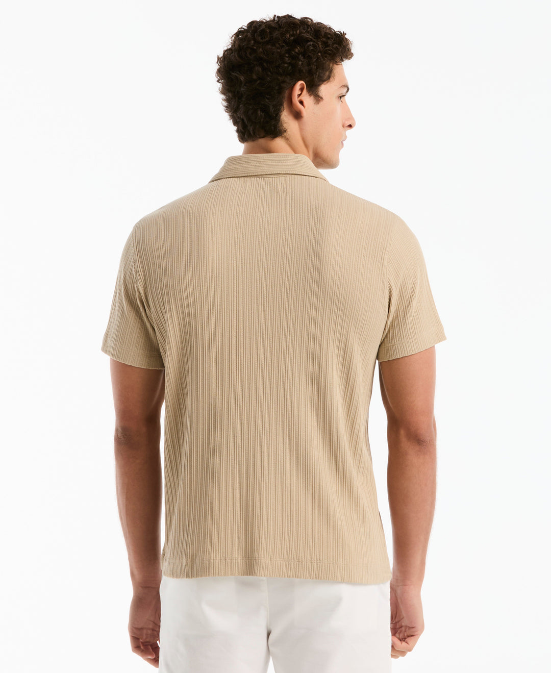 Raised Rib Knit Button-Front Shirt (White Pepper) 