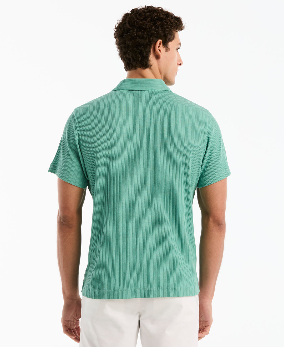 Raised Rib Knit Button-Front Shirt (Beryl Green) 