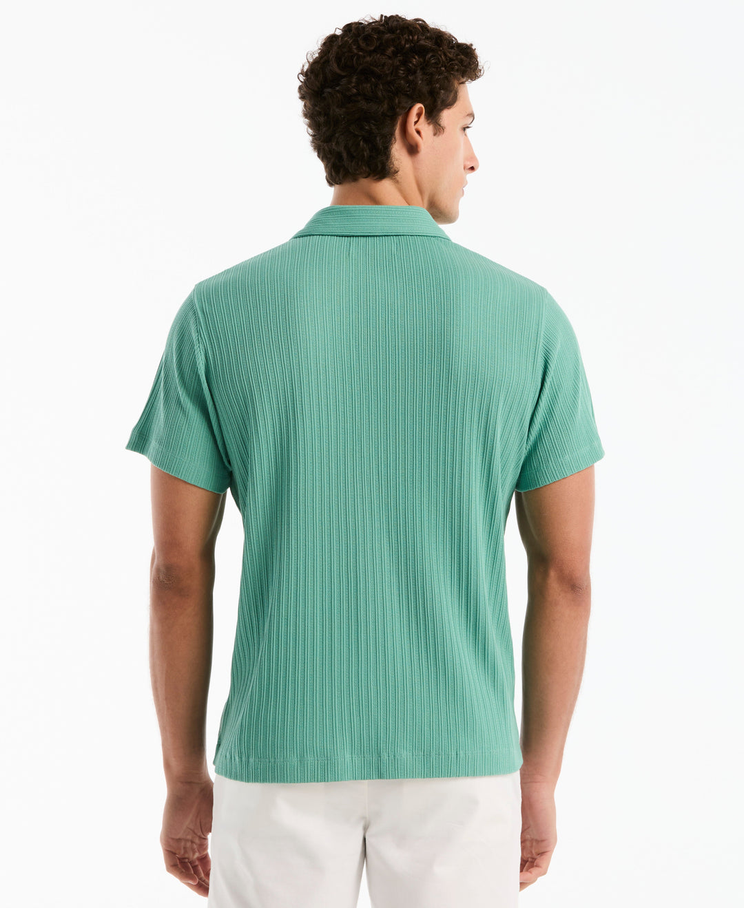 Raised Rib Knit Button-Front Shirt (Beryl Green) 