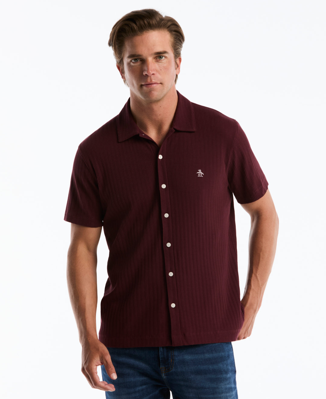 Raised Rib Knit Button Front Shirt (Port Royale) 
