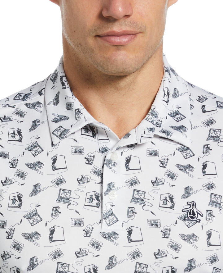 Retro Arcade Print Polo (Bright White) 