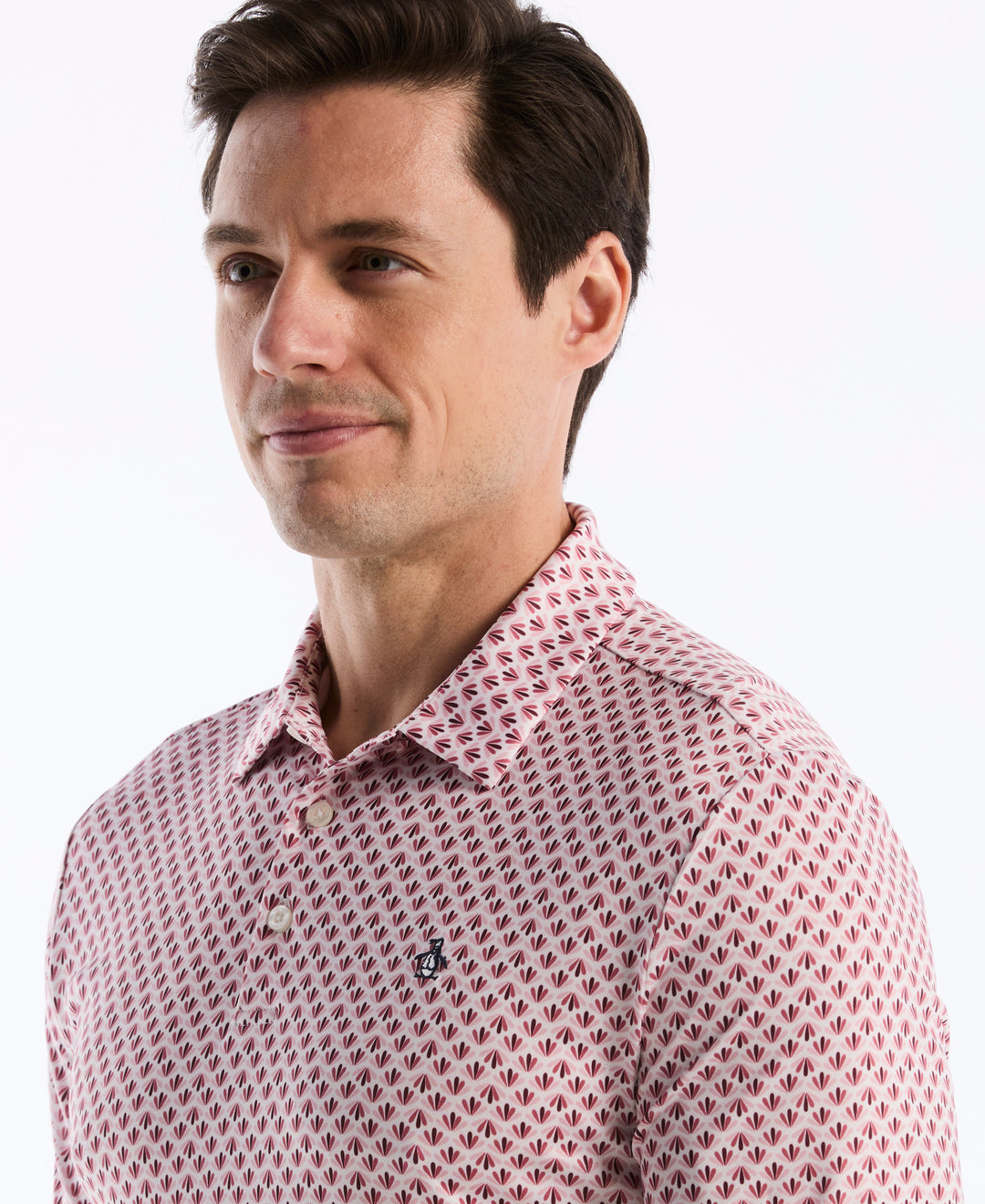 Retro Geometric Print Polo (Burgundy) 