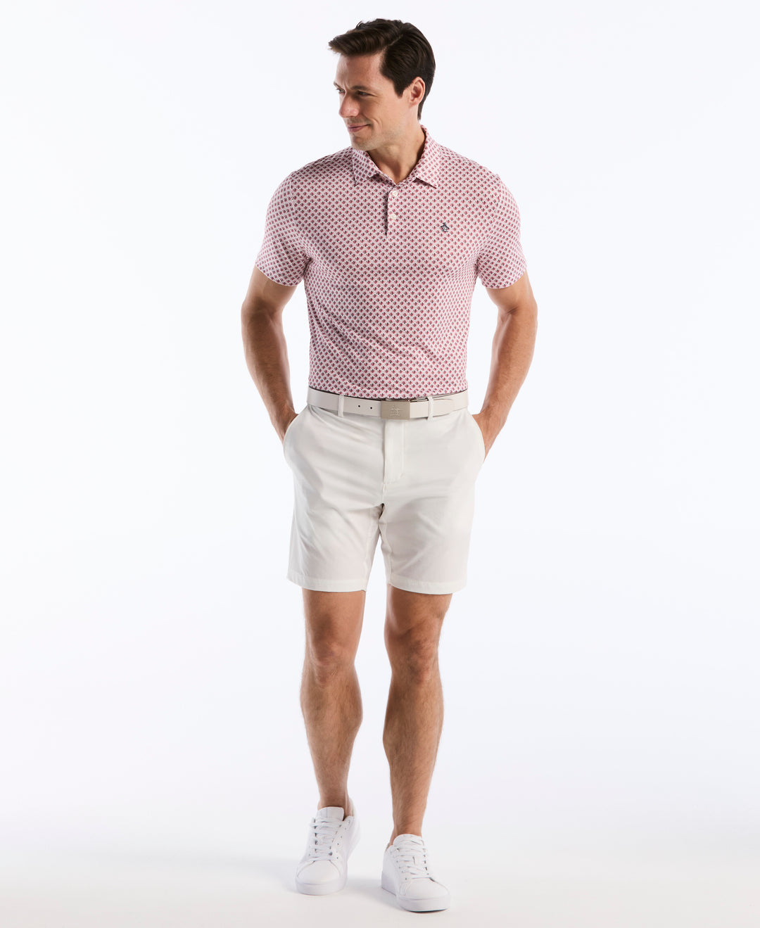 Retro Geometric Print Polo (Burgundy) 
