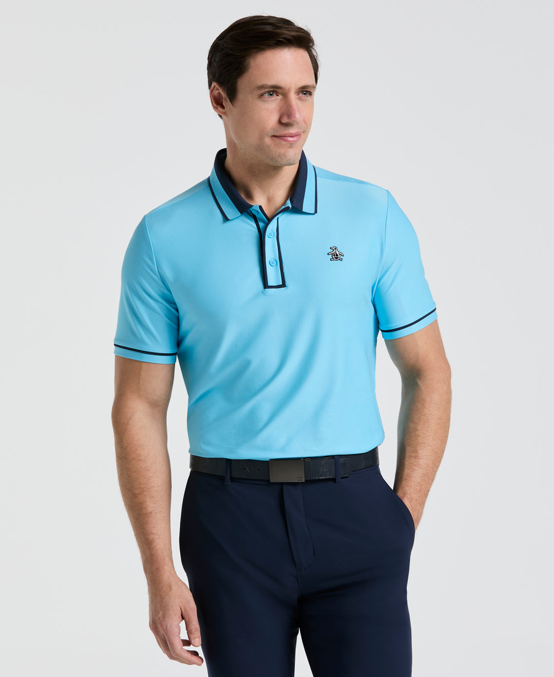 Ribbed Earl Blocked Golf Polo (Blue Grotto) 