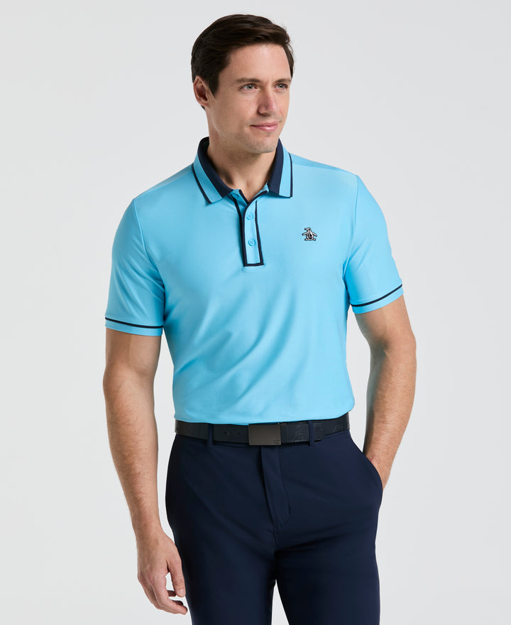 Ribbed Earl Blocked Golf Polo (Blue Grotto) 