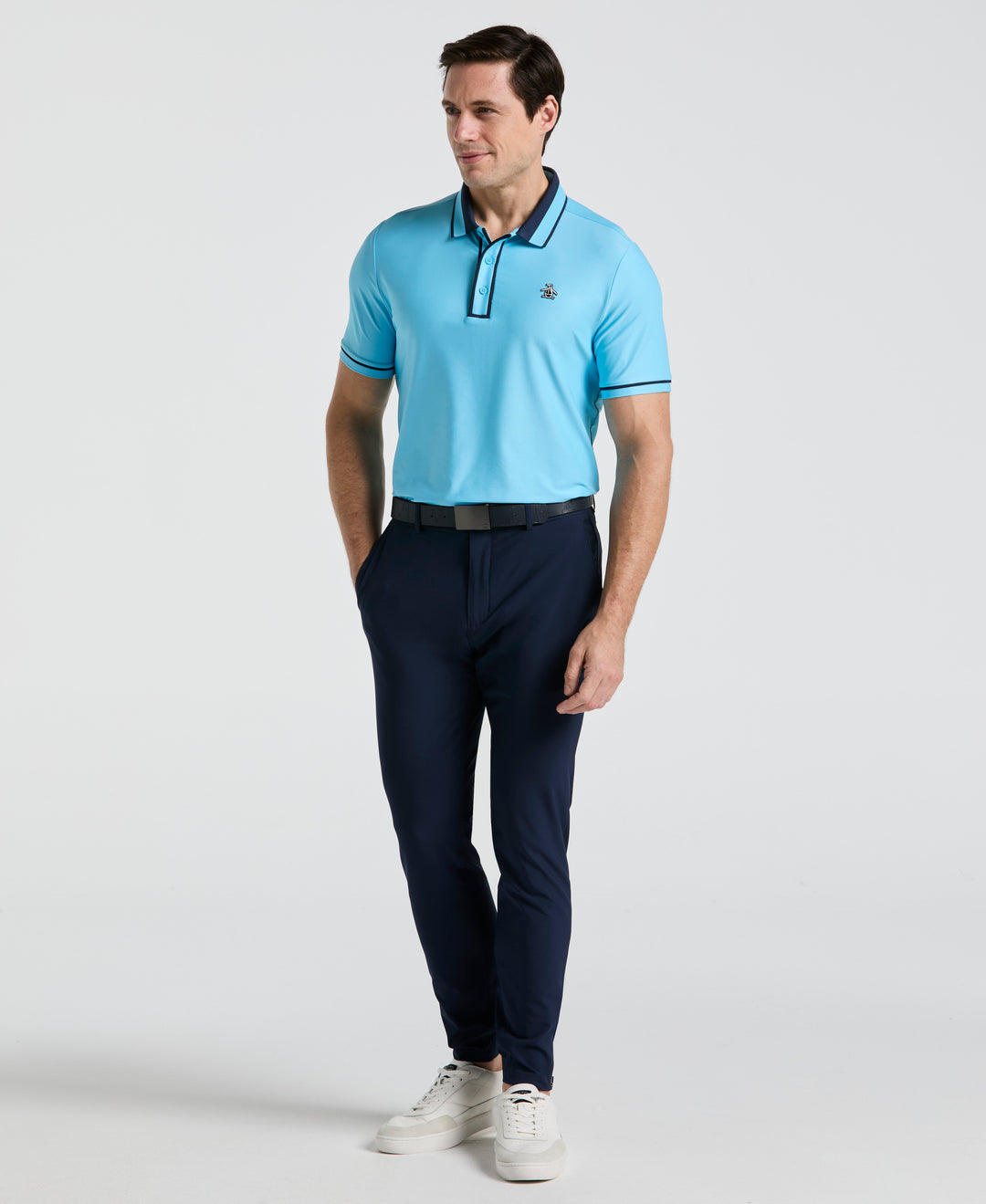 Ribbed Earl Blocked Golf Polo (Blue Grotto) 