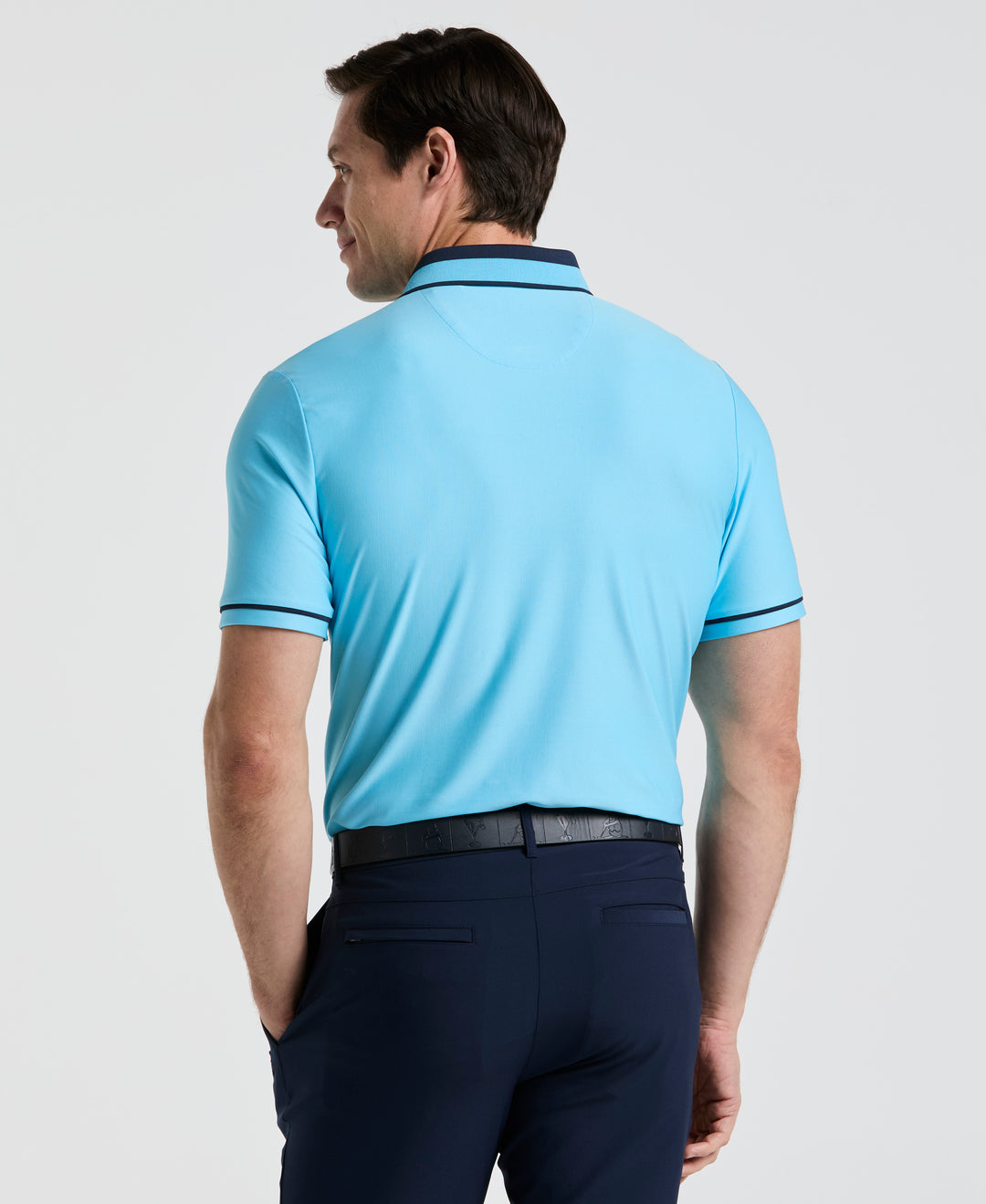 Ribbed Earl Blocked Golf Polo (Blue Grotto) 