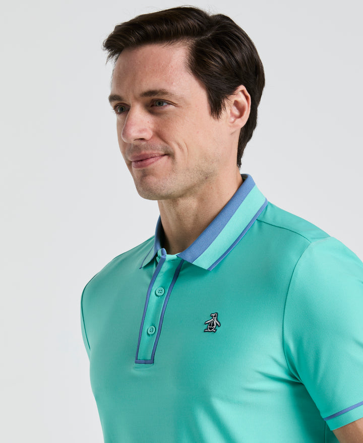Ribbed Earl Blocked Golf Polo (Pool Blue) 