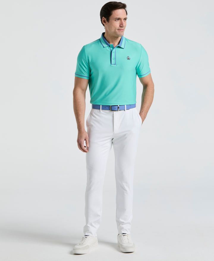 Ribbed Earl Blocked Golf Polo (Pool Blue) 