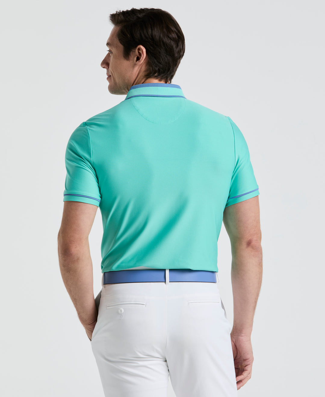 Ribbed Earl Blocked Golf Polo (Pool Blue) 