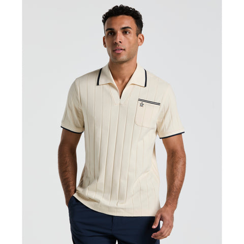 Ribbed Open Collar Polo Shirt (Birch) 