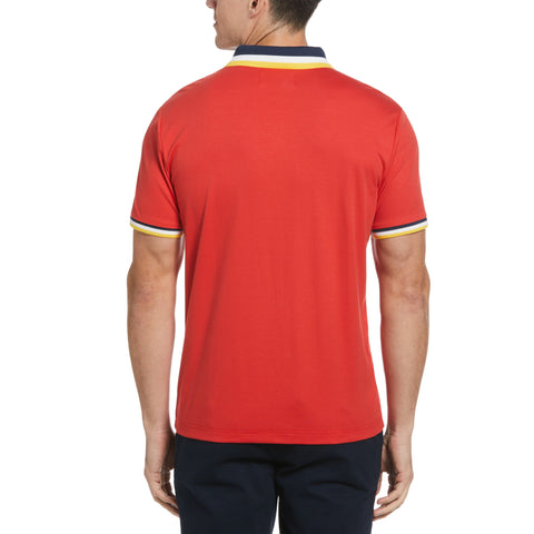 Ribbed Solid Short Sleeve Polo Shirt (Molten Lava) 