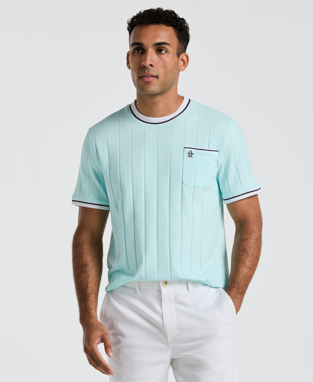 Cotton Ribbed Tipped Collar Tee  (Spa Retreat) 