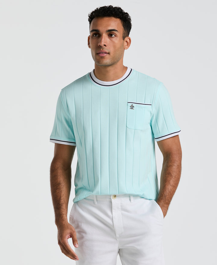 Cotton Ribbed Tipped Collar Tee  (Spa Retreat) 