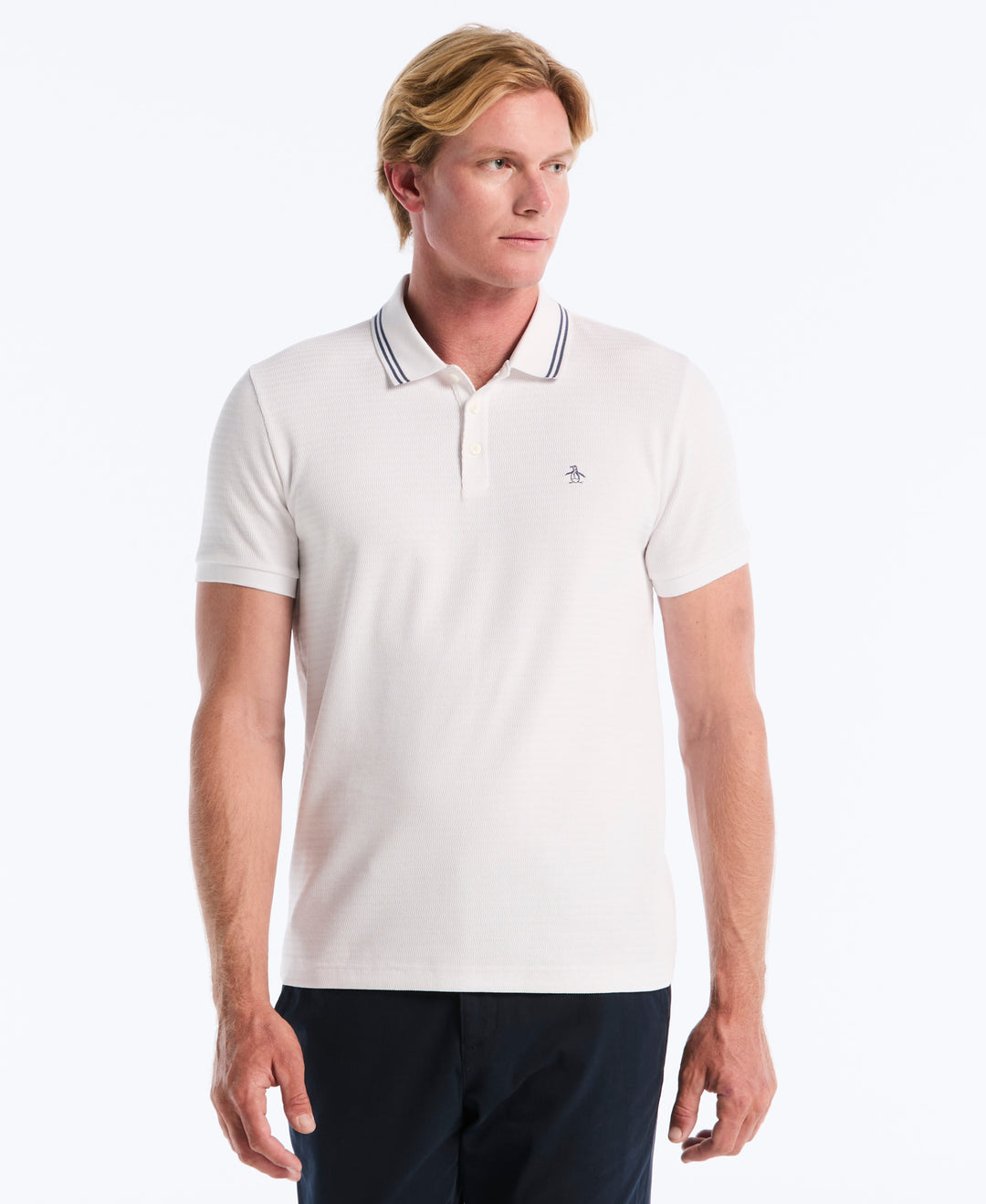 S-Twist Jacquard Tipped Polo (Bright White) 