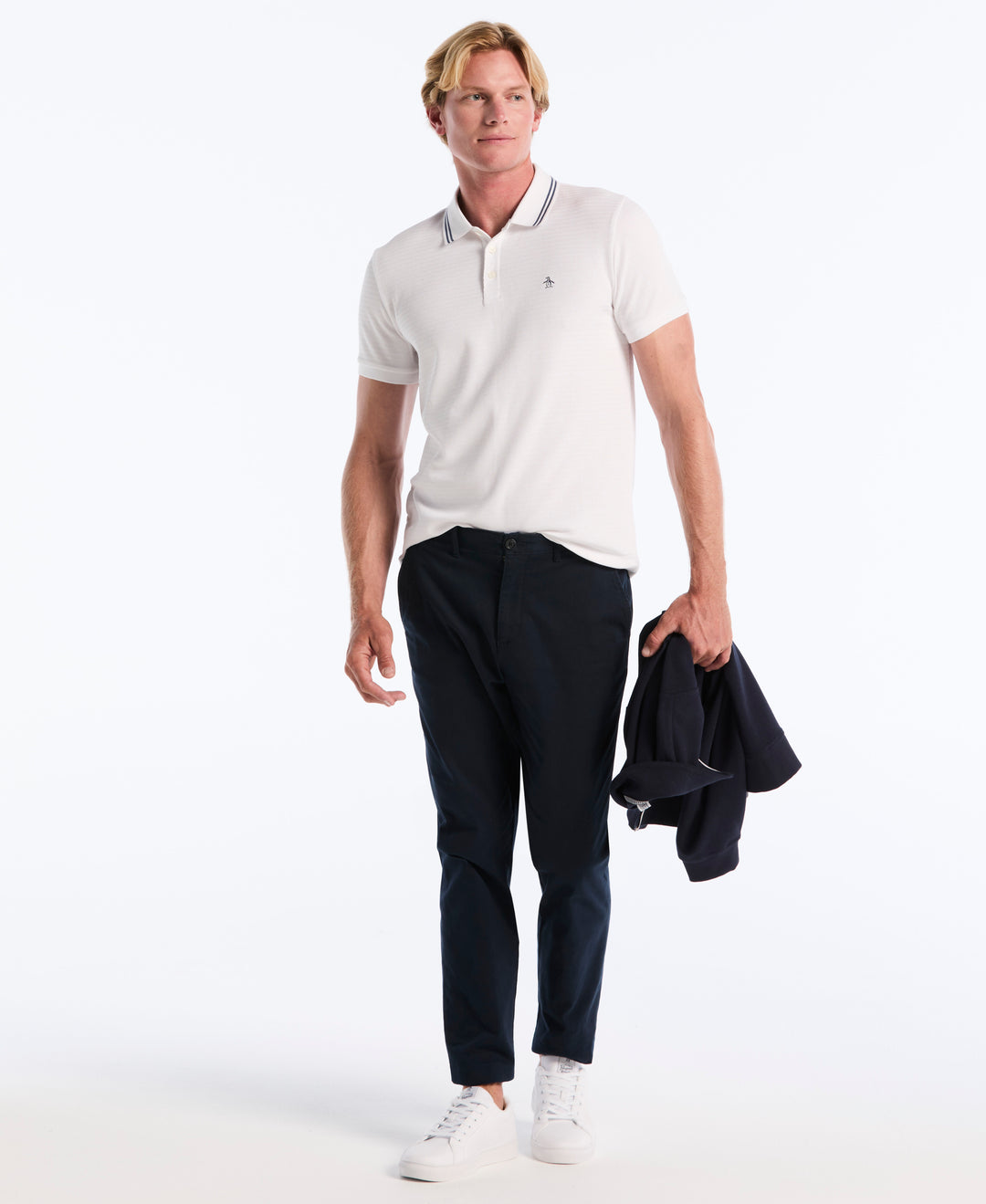 S-Twist Jacquard Tipped Polo (Bright White) 