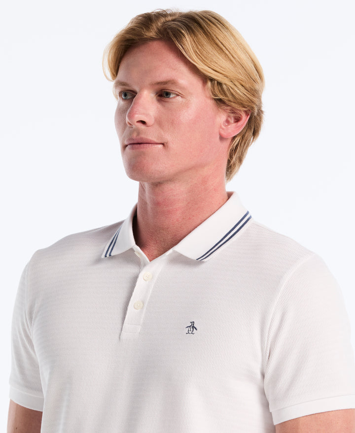 S-Twist Jacquard Tipped Polo (Bright White) 