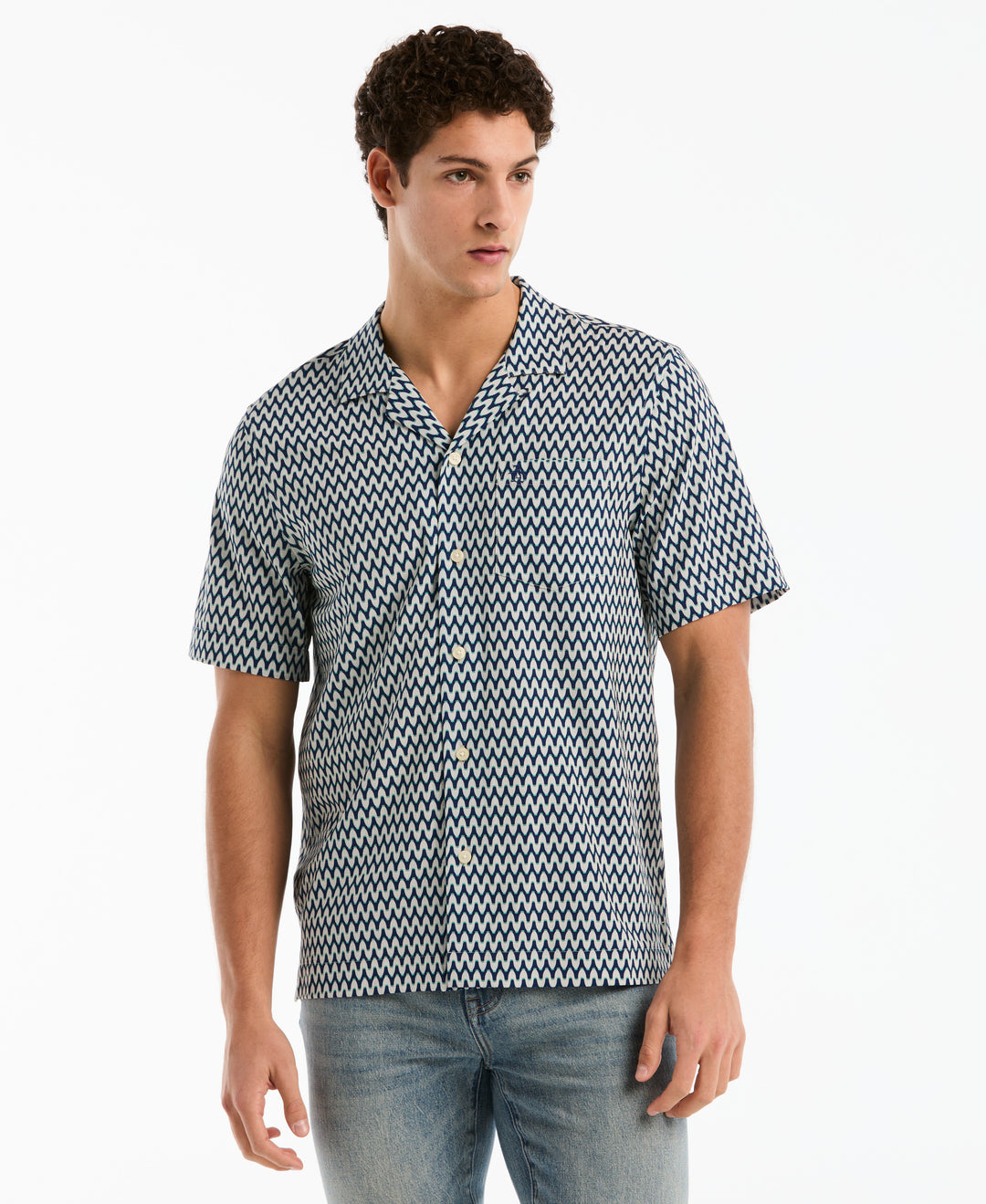 Seersucker All-Over Wavy Camp Shirt (Birch) 