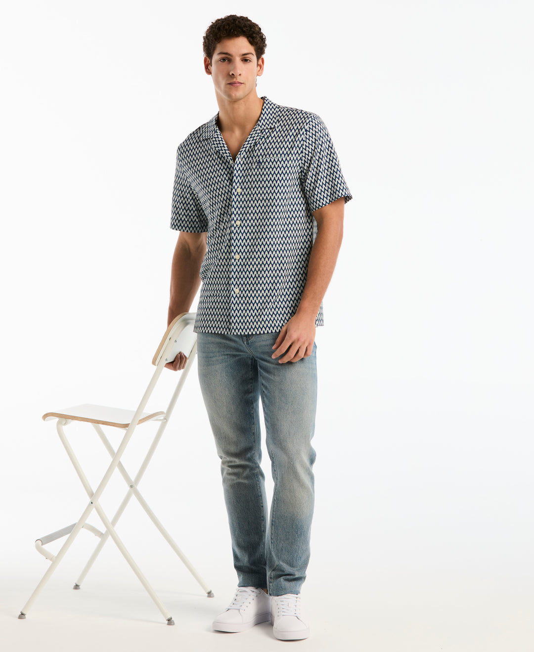 Seersucker All-Over Wavy Camp Shirt (Birch) 