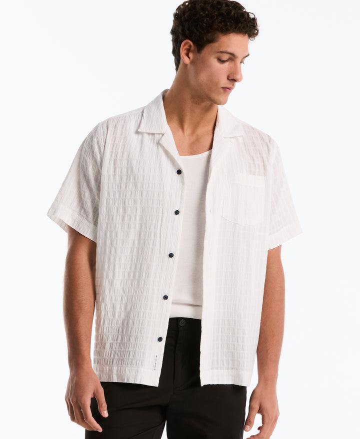 Seersucker Dobby Camp Shirt (Bright White) 