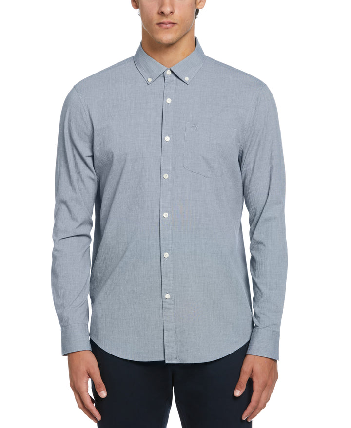 EcoVero Oxford Stretch Long Sleeve Shirt (Blue Wing Teal) 