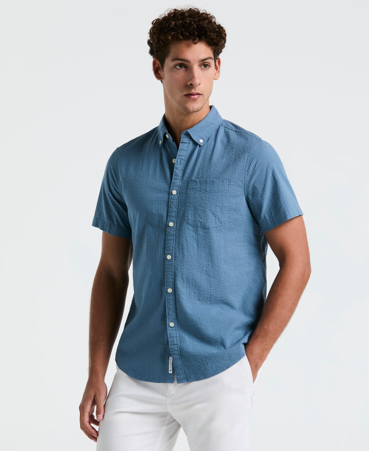 Seersucker Short Sleeve Shirt (Copen Blue) 