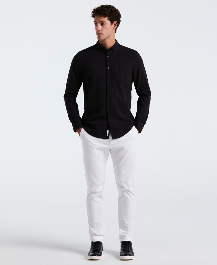Long Sleeve Seersucker Stretch Solid Shirt (True Black) 
