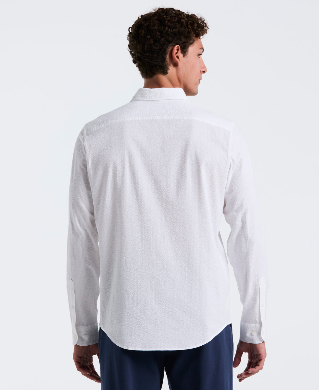 Long Sleeve Seersucker Stretch Solid Shirt (Bright White) 