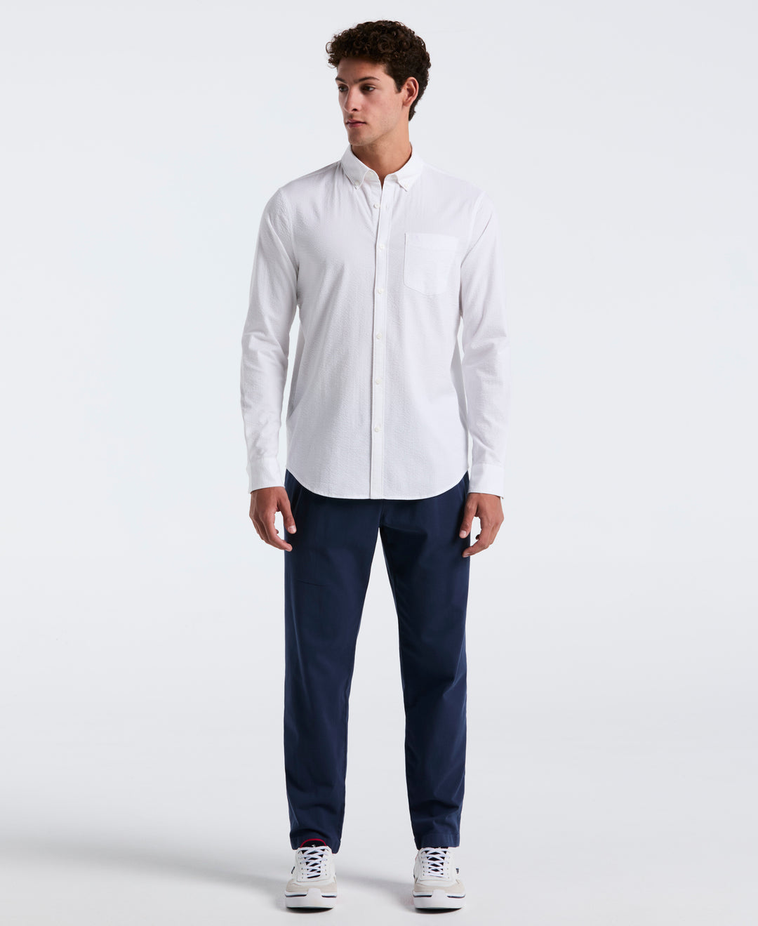 Long Sleeve Seersucker Stretch Solid Shirt (Bright White) 