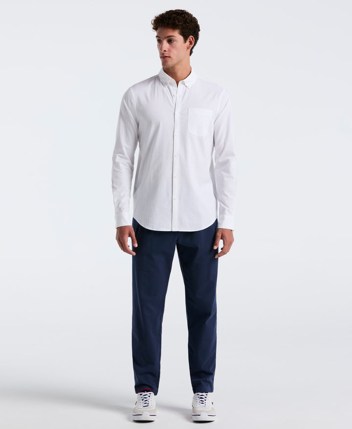 Long Sleeve Seersucker Stretch Solid Shirt (Bright White) 