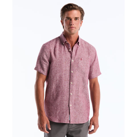 Short Sleeve Washed Linen Shirt-Shirts-Cabernet-XS-Original Penguin