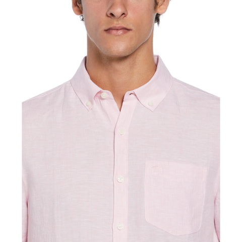 Short Sleeve Washed Linen Shirt-Shirts-Original Penguin