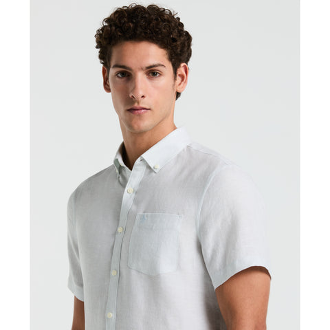 Short Sleeve Washed Linen Shirt-Shirts-Original Penguin