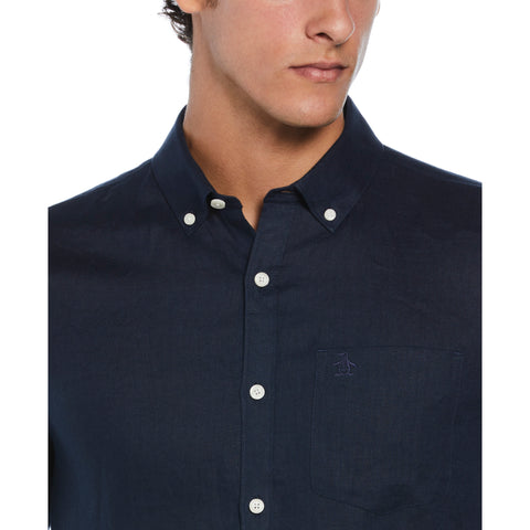Short Sleeve Washed Linen Shirt-Shirts-Original Penguin