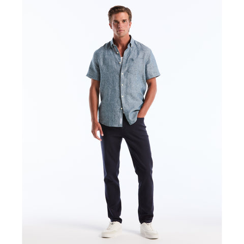 Short Sleeve Washed Linen Shirt-Shirts-Original Penguin