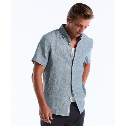 Short Sleeve Washed Linen Shirt-Shirts-Original Penguin