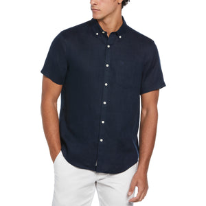 Short Sleeve Washed Linen Shirt-Shirts-Original Penguin