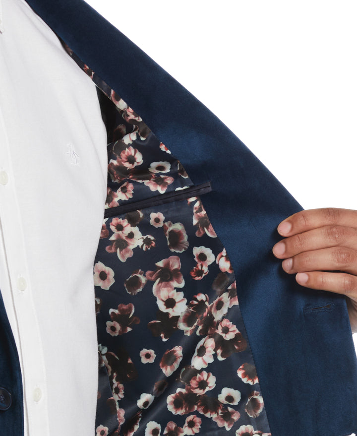 Blue Velvet Pico Polyester Jacket  (Blue) 