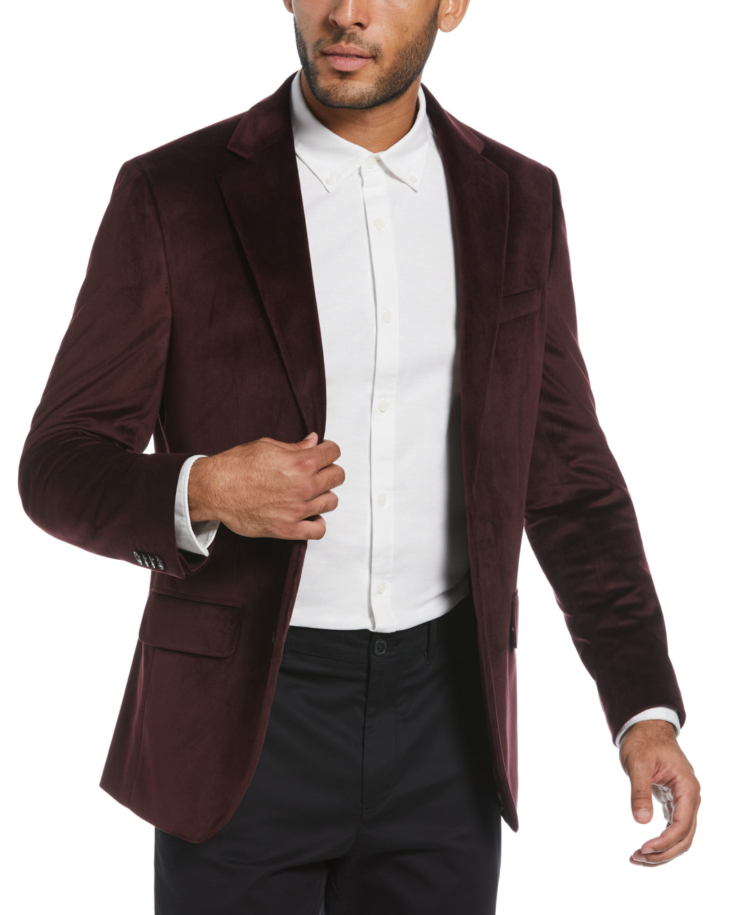 Marsala Velvet Pico Polyester Jacket  (Marsala) 