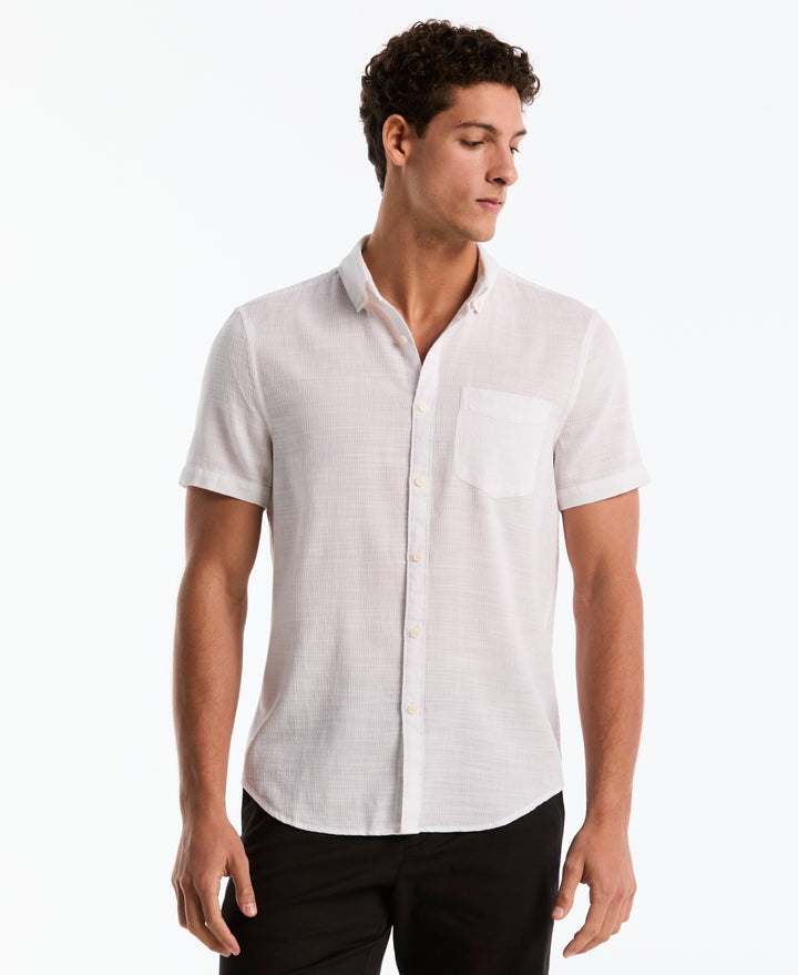 Slub Dobby Button-Up Shirt (Bright White) 