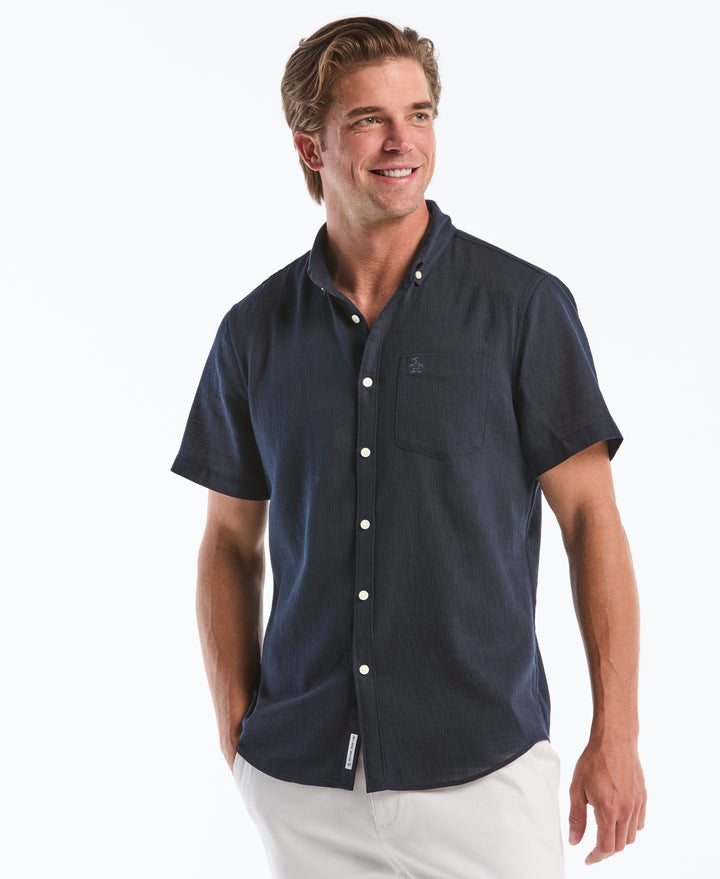 Cotton Slub Dobby Button Down Shirt (Dark Sapphire) 