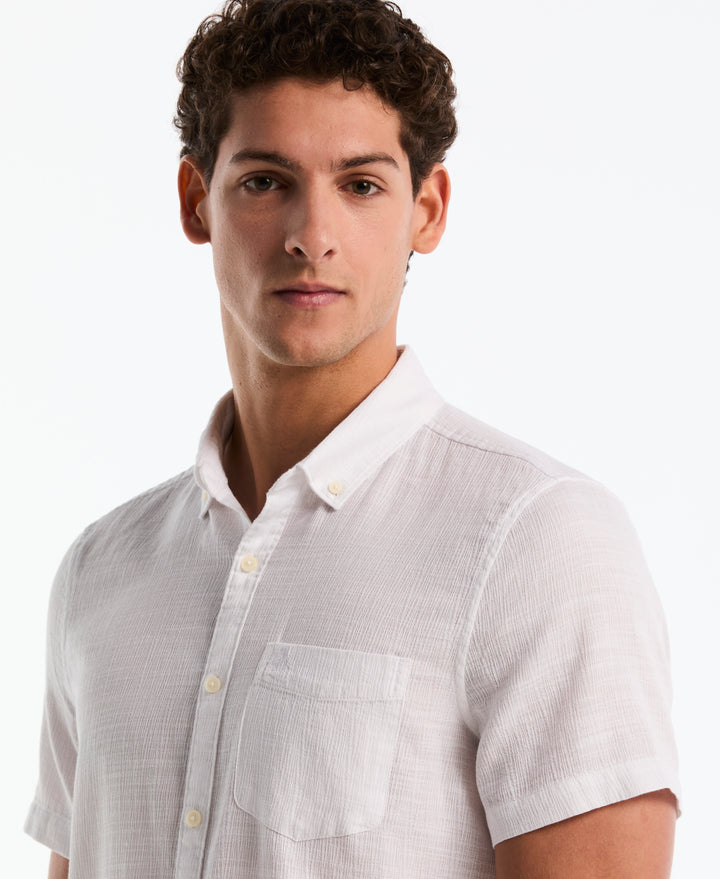 Slub Dobby Button-Up Shirt (Bright White) 