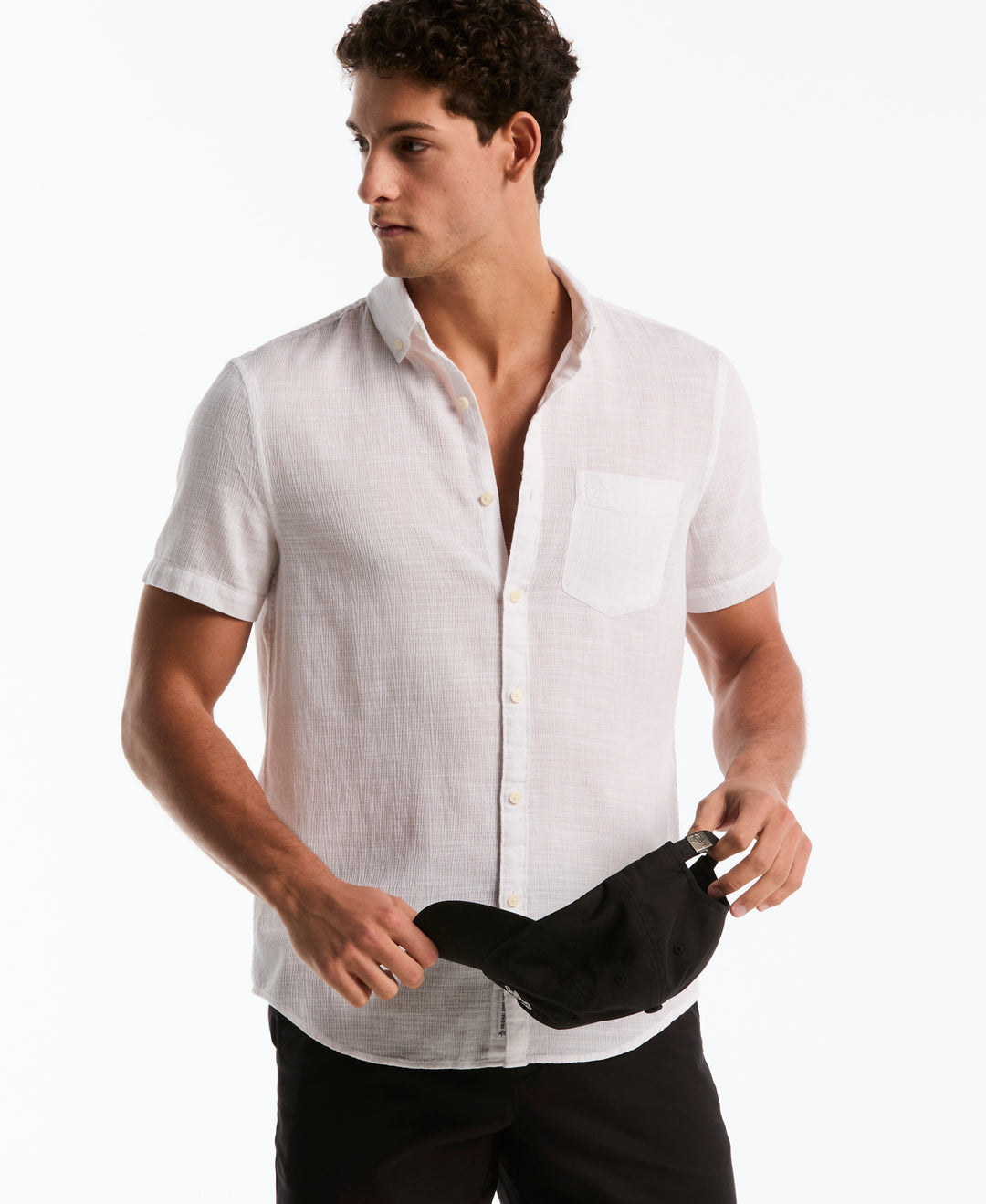 Slub Dobby Button-Up Shirt (Bright White) 